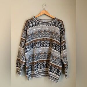 Raffa SPORT Pullover Sweater 100 Alpaca Wool Aztec FAIR ISLE Vtg  Made In Peru